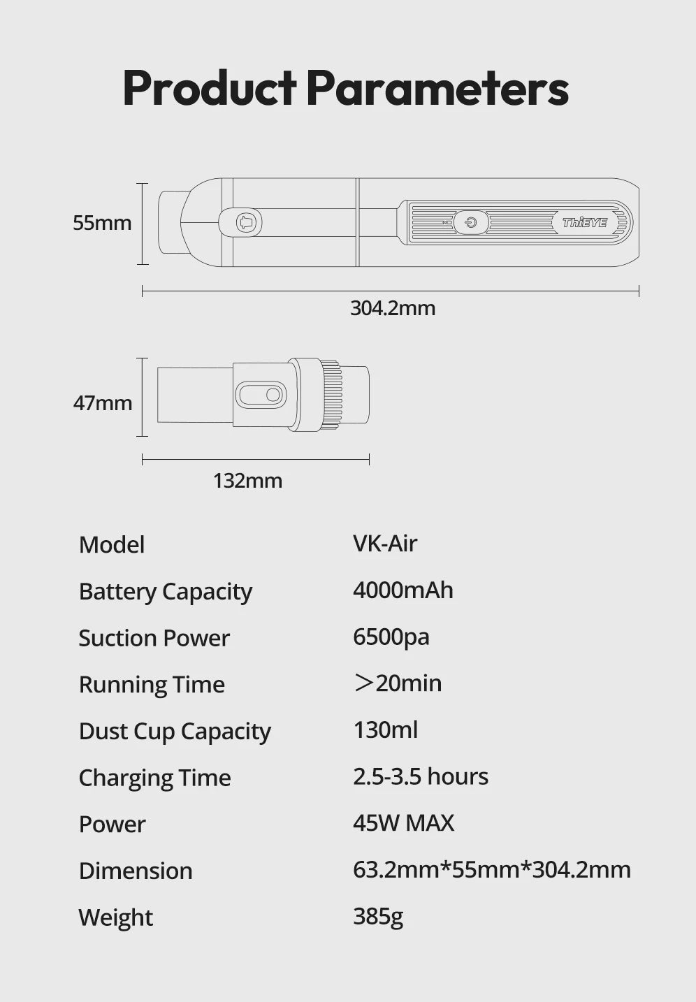 ThiEYE Cordless Car Vacuum Cleaner 6500pa Portable Powerful Car Aspirator Vacuum & Blowing 2 in 1 Wireless Handheld Auto Vacuum