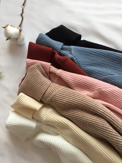 2026 Autumn Winter Sweater Women Knitted Ribbed Pullover Sweater Long Sleeve Turtleneck Slim Jumper Soft Warm Pull Femme