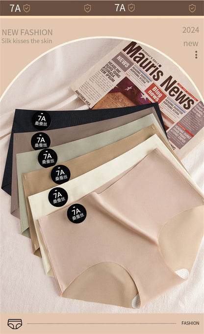 5PCS Seamless Mulberry Silk Underwear Ultral Thin Women's Panties Sexy High Elastic Invisible Briefs Soft Underpants Lingerie