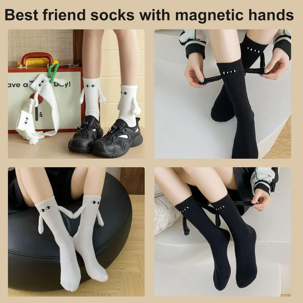 Fashion Magnetic Holding Hands Socks All-match High Elastic Couple Socks For Spring Home Mid Tube Socks Breathable Sports