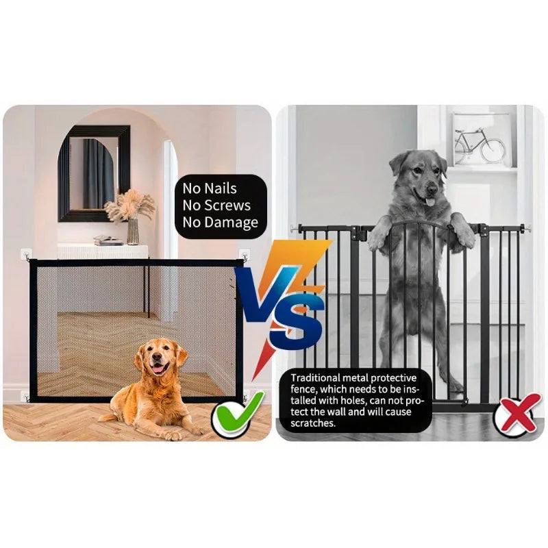 Retractable Baby Fence Barrier Foldable Baby Safety Gate With 4 Hooks Nylon Mesh Portable Protection Door Pet Isolation Net
