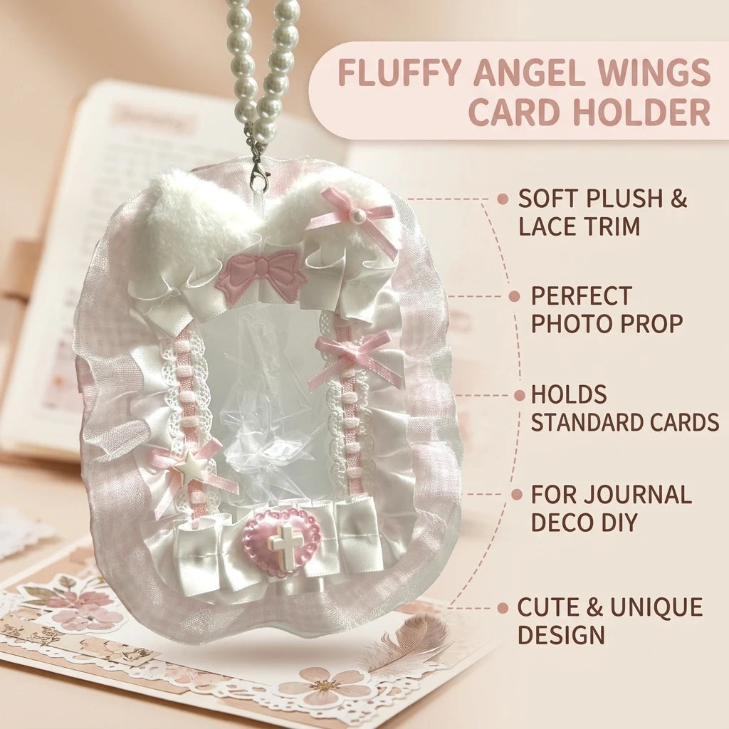 Creative Angel-Wings Card Holder Lace Bowknot Decor Student Card Storage Protective Cover Korean Fans Photocard Holder Bag Pen