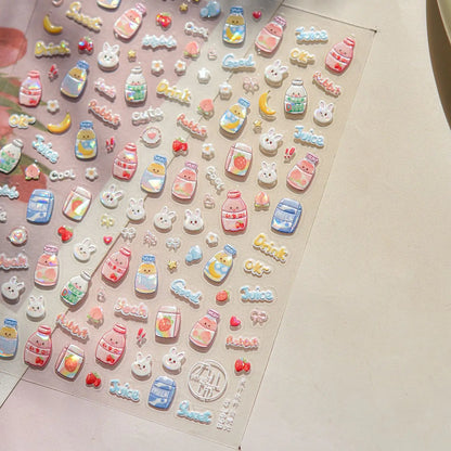 Colorful 5D Happy Birthday Nail Art Sticker Cake Candle Numbers Musical Note Cute Bear Stars Cherry Self Adhesive Manicure Decal
