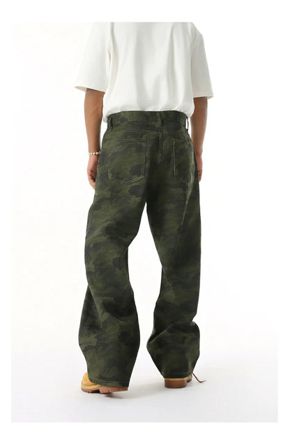 2025 Four Seasons Men's Youth Popular Multi color Pattern Camouflage Pants Basic Versatile Straight Wash Casual Cowboy Pants