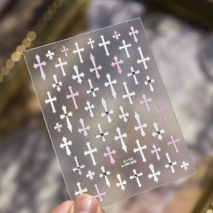 Gold Silver Metal Nail Stickers Dark Retro High-end Cross Nail Art Accessories Sticker Back Blue Nails 3D Decorations Decals DIY