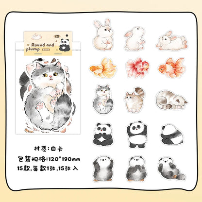 15Sheets Watercolor Animal Postcard Set Cat Panda Goldfish Design Press for DIY Journaling Scrapbooking & Gift Making