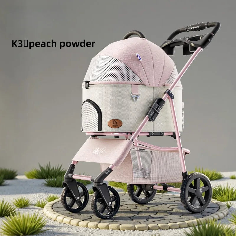 Pet Stroller Lightweight Foldable Detachable Cat Dog Carrier Outdoor Portable One Button Folding Pet Trolley Stroller for Dog