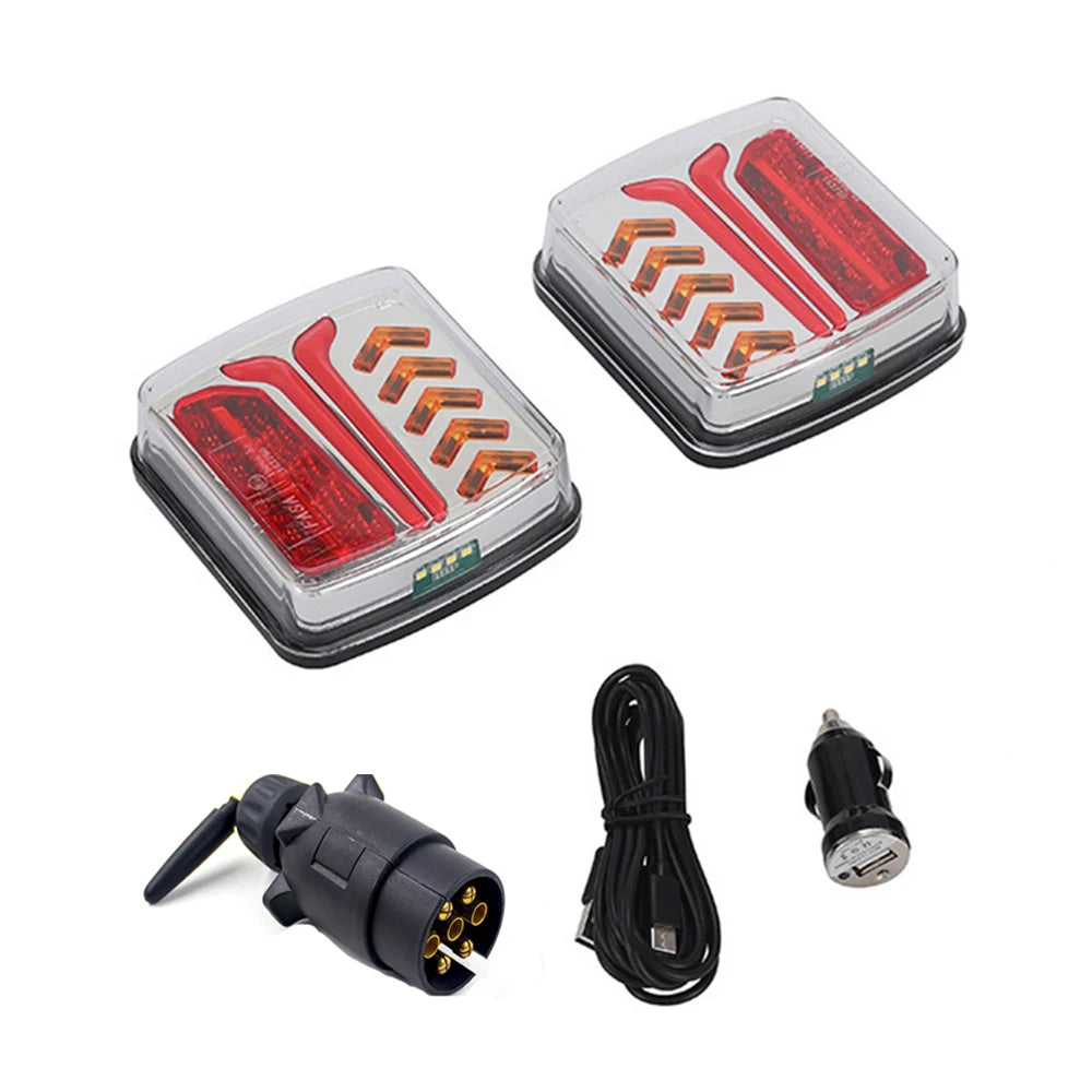 1 Set Waterproof 12V 24V Wireless Magnetic LED Truck Tail Light Rear Light Signal Warning Brake Lamp 7 Pin Trailer Caravan Lorry