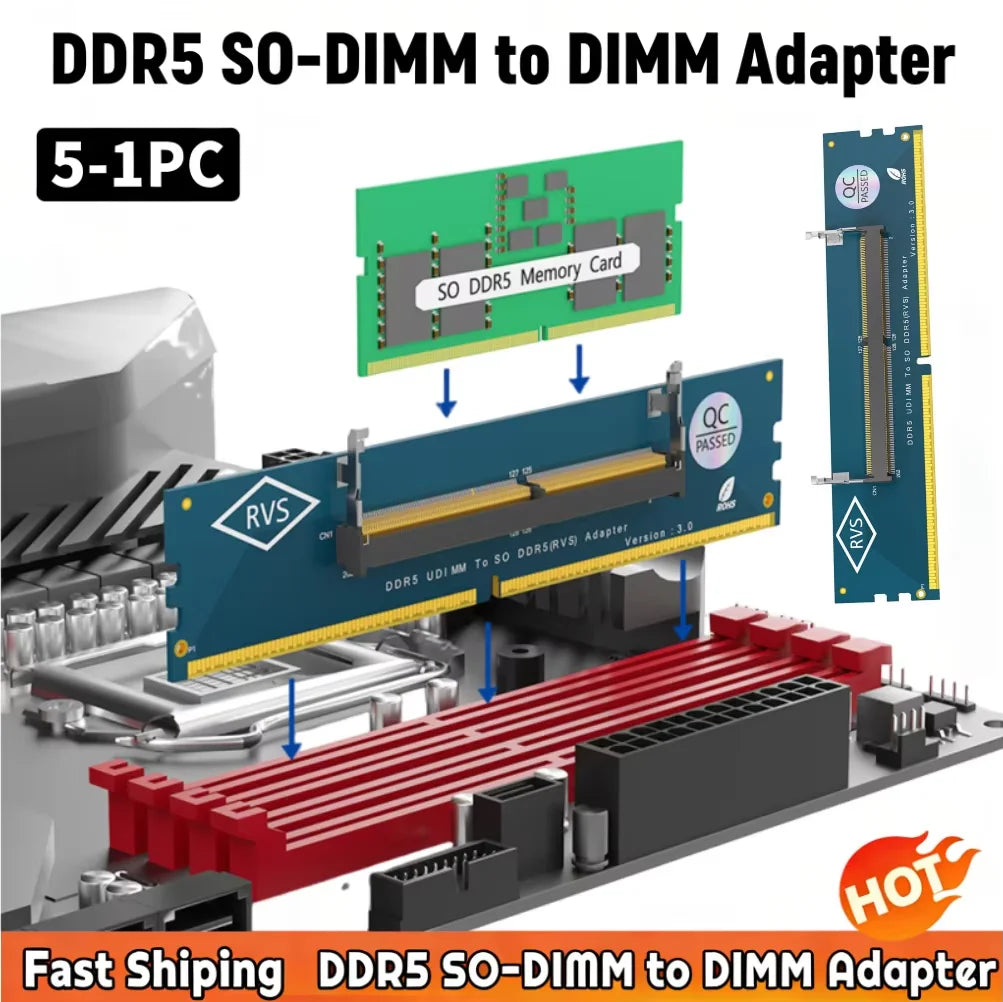 5-1PC Laptop SO DDR5 RAM To Desktop DDR5 U-DIMM Adapter Laptop To Desktop SO-DIMM To PC DIMM Card DDR5 Memory RAM Adapter Card