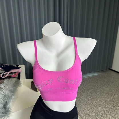 Juicy Couture Women's Seamless Rhinestone Logo Dark Purple Bralette Adjustable Strap Wireless Comfort Crop Top Bra Underwear