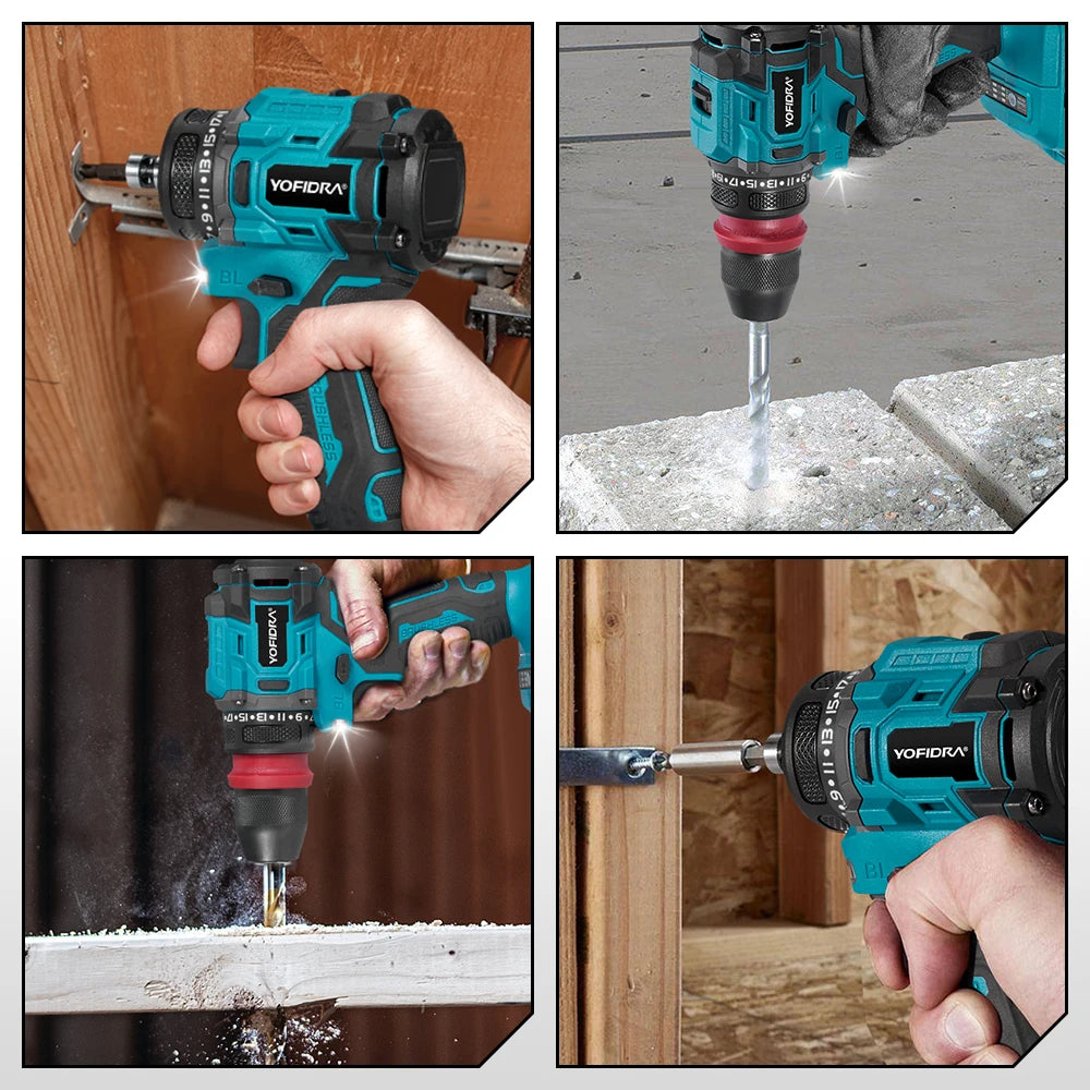 YOFIDRA 2 In 1 Brushless Electric Screwdriver Handheld Hexagonal Drill Screw Driver Home Power Tool Set For Makita Battery Pin