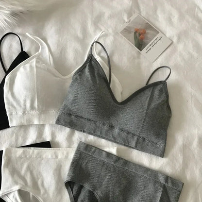Women's Sports Bra Set Underwear Bra Korean Style Push Up No Steel Ring Bra Sexy Tube Top High Elastic Panty Set