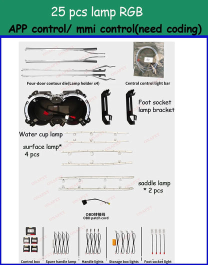 LED For Audi A4 S4 A5 S5 B9 2016-2023 Center Console Dashboard Ambient Light Strip Decorative Cover Lift Tweeter Speaker Lamp