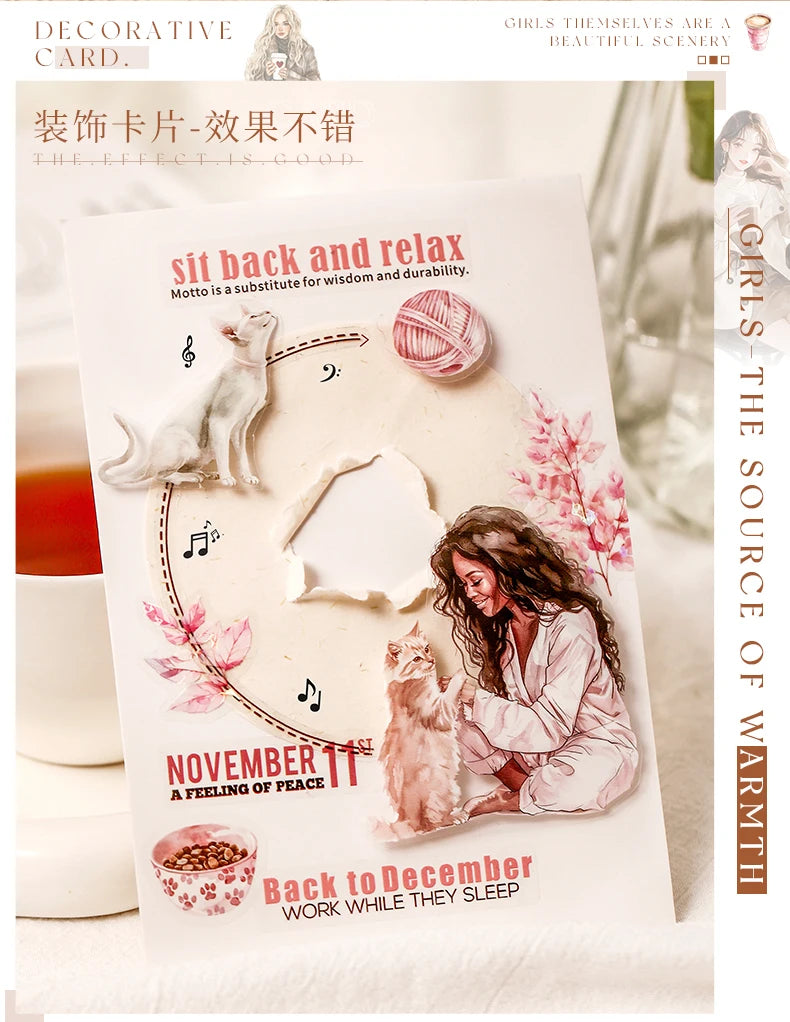 JIANQI 20 Sheets PET Die cut Stickers book Girl's Handbook Decorative handmade Scrapbooking Material Diary Album Craft Supplies