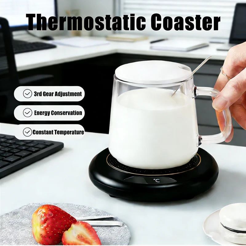 USB Thermostatic Heating Coaster for Home 3-Speed Adjustable Constant Temperature 55-65-75 Degrees Cappuccino Warmer