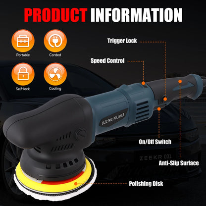 Podofo 980W 5'' 550-3300 RPM Car Polisher 6 Variable Speed Adjustable for Car Detailing Waxing Polishing 24pcs Car Power Waxer
