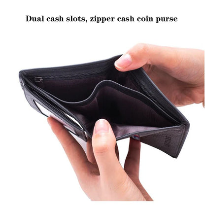 Men Wallet Genuine Leather Wallets for Men Zipper Purse Vertical Business Wallets RFID Anti-Theft Credit Card Holder Money Bag
