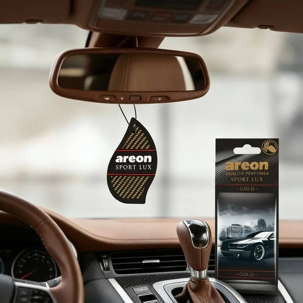 Areon Sport Lux gold Hanging Car Air Freshener Long-Lasting Odor Eliminator for Home Premium Carbon Fiber Design Auto Perfume