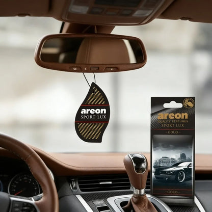 Areon Sport Lux gold Hanging Car Air Freshener Long-Lasting Odor Eliminator for Home Premium Carbon Fiber Design Auto Perfume
