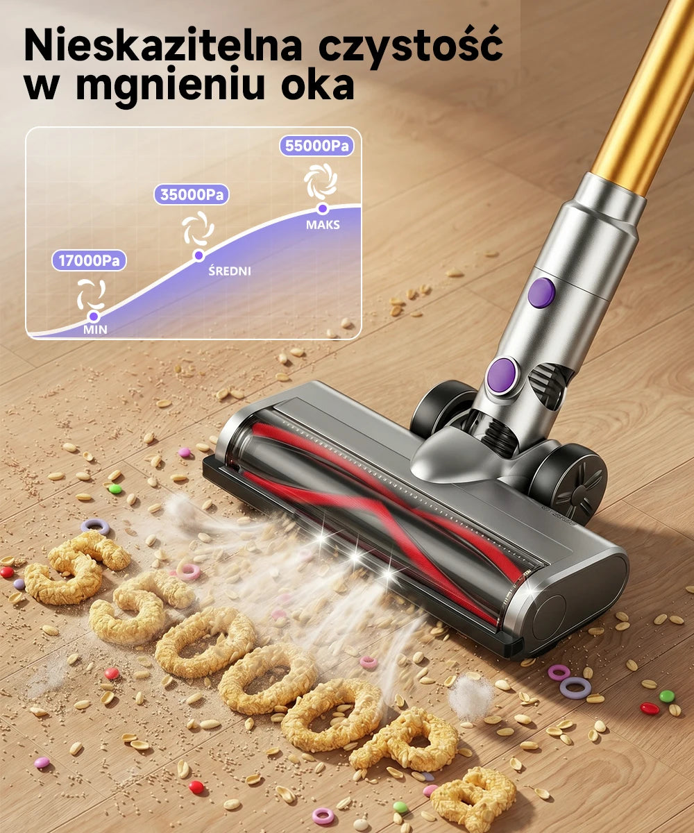 Tdyon Cordless Vacuum Cleaner, 50000Pa Suction 500W Motor Vacuum with LED Display, 50 Mins Runtime Auto Mode & Anti‑Tangling Brush for Carpet Hard Floor