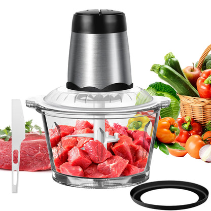 Meat Grinder 300W Electric Multi Blender Mixer with 2L Glass Container,2 Speed Settings,4 Stainless Steel Blades Easy to Clean
