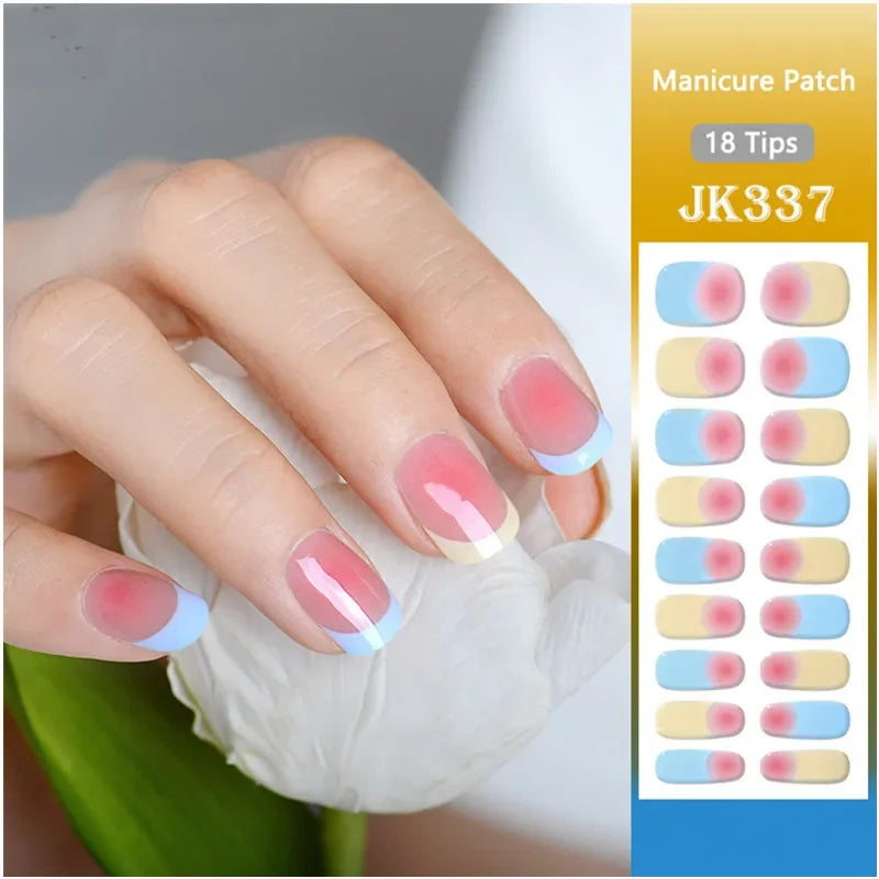 16/18/20Tips Semi-Cured Gel Nail Strips Adhesive Full Cover Stickers for Nails UV Lamp Need Press On Nails Fashion Manicure