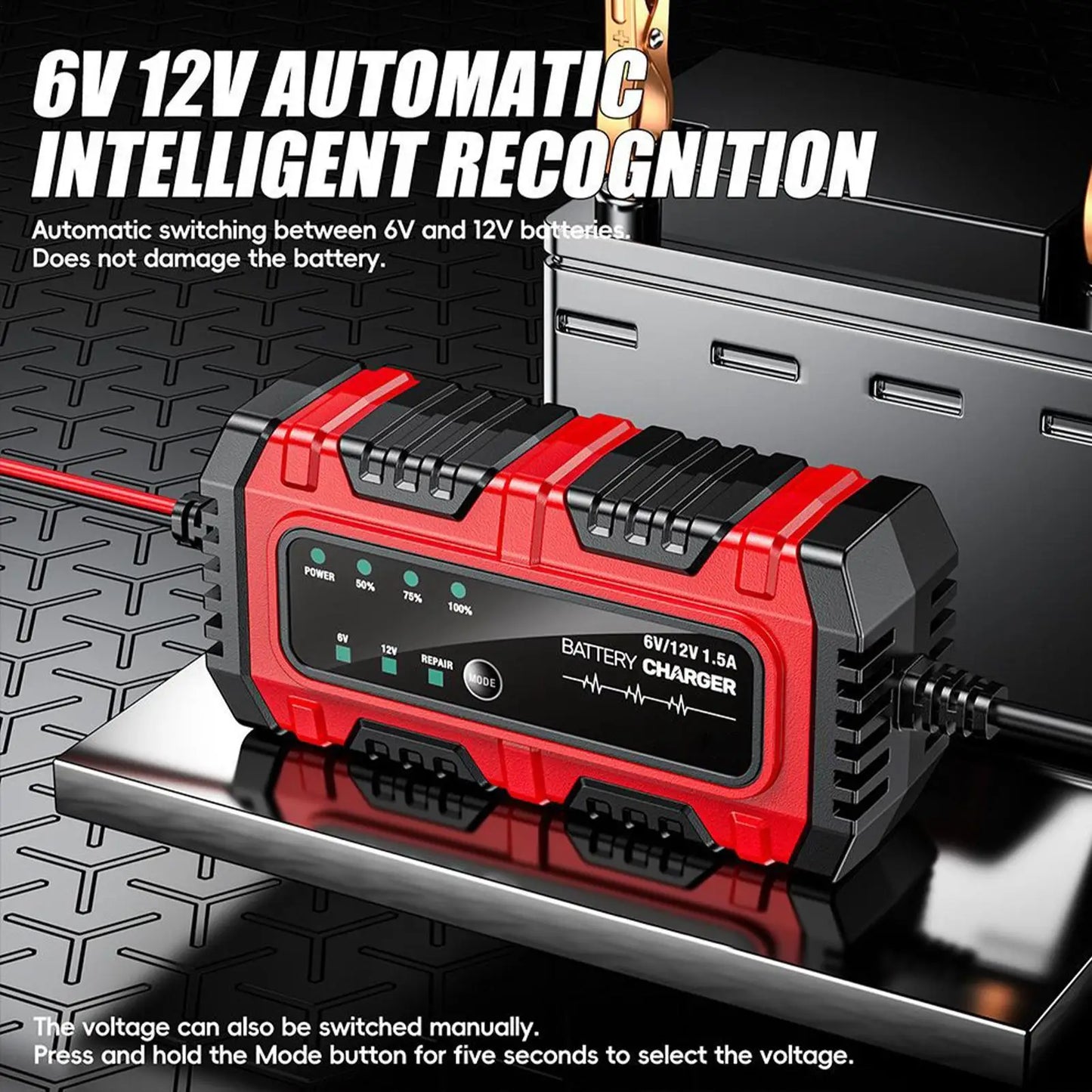 Motorcycle Battery Charger 6V/12V Auto Charging Maintainer Trickle Charger for Car Battery for Boat RV Truck Lawn Mower Golf