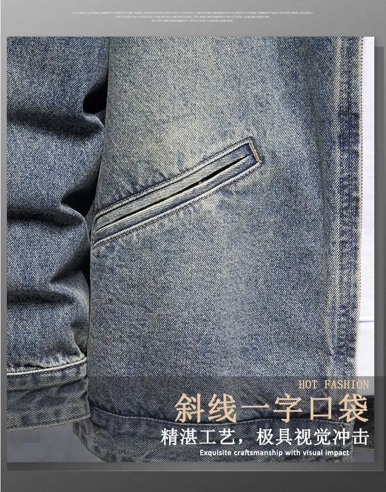 Denim Jacket Men's American Motorcycle Stand Collar New Spring and Autumn Trendy Brand Loose Cycling Bomber Jacket Top