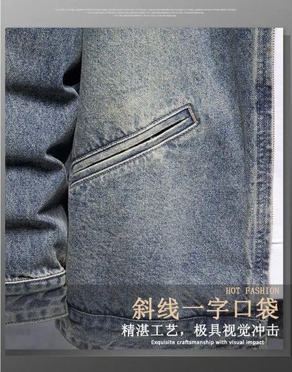 Denim Jacket Men's American Motorcycle Stand Collar New Spring and Autumn Trendy Brand Loose Cycling Bomber Jacket Top