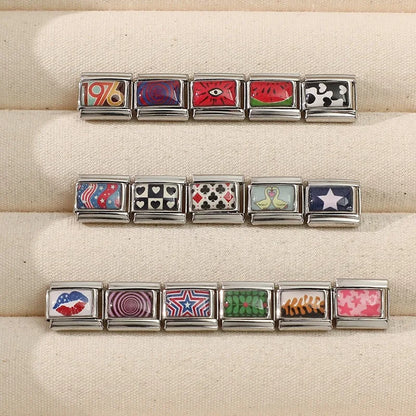 2026 Women Colored Star 1976 Eyes Heart Swan Watermelon Charms Italian Links Fit 9mm Bracelet Stainless Steel DIY Making Jewelry