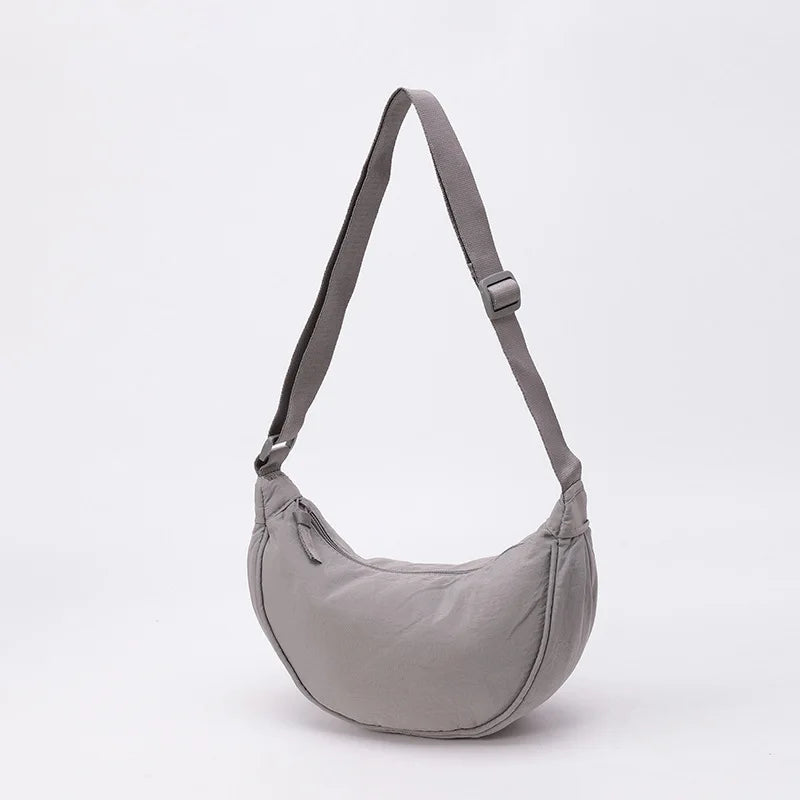 Nylon fabric zipper crossbody bag for men and women, crescent-shaped dumpling bag under the armpits, large capacity