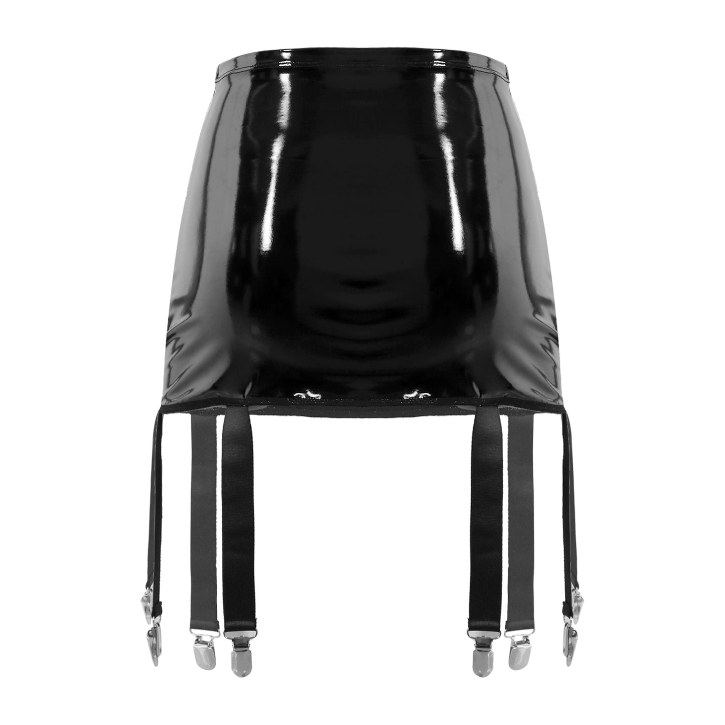 Women's Garter Straps Pencil Skirts Patent Leather Wet Look Garter Belt Short Mini Skirts with Buckle Clips Sexy Clubwear Party