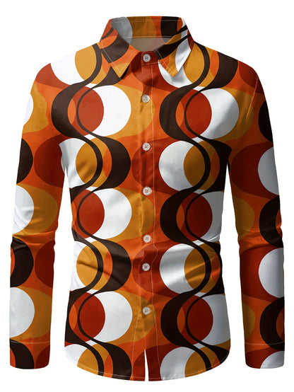70s Theme Parties Men's 70s Disco Party Shirt - Retro Vintage Formal & Casual Button-Up Blouse with gradient, Machine Washable