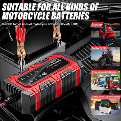 Motorcycle Battery Charger 6V/12V Auto Charging Maintainer Trickle Charger for Car Battery for Boat RV Truck Lawn Mower Golf