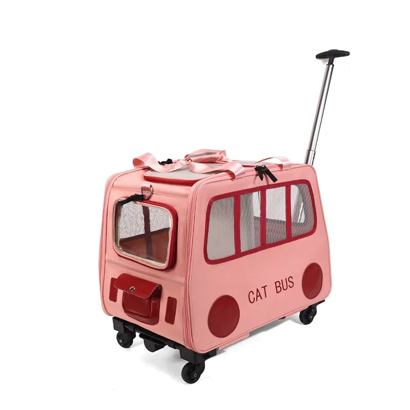 Multifunctional Pet Travel Trolley Case Portable Cat/Dog Carrier Bag Zipper Closure-Foldable Solid Pet Luggage Outdoor Travel