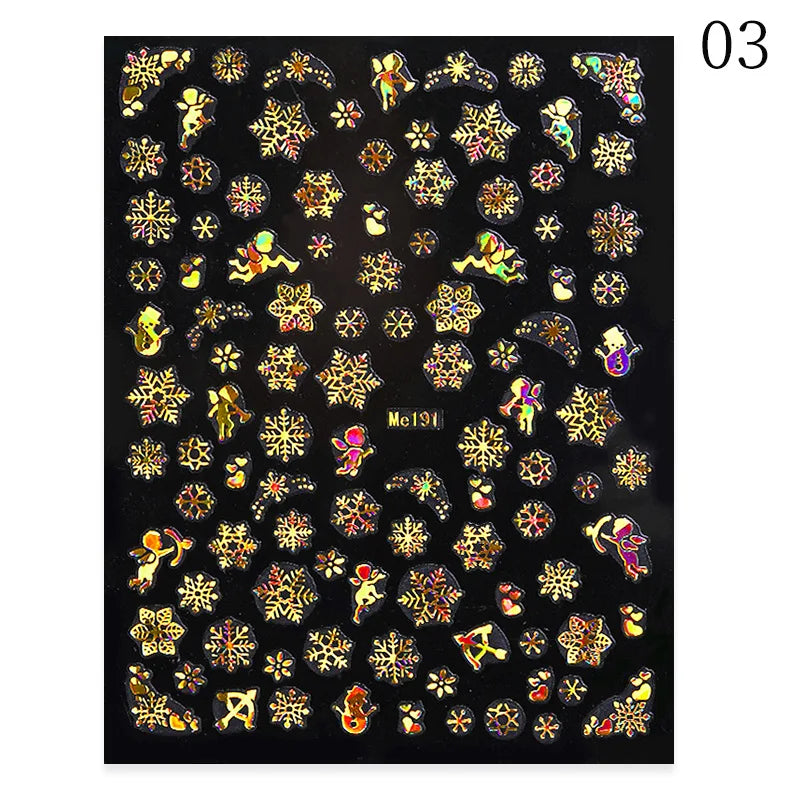 1PCS New Christmas Decorations 2023 New Year Nail Stickers Press on Nails Laser Snowflake Christmas Tree 3D Nail Decal