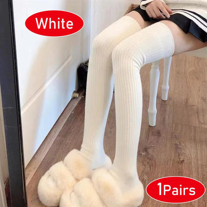 Cashmere Knitted Knee High Socks Women's Solid Soft Long Wool Socks Casual Fluffy Warm Stocking Skinny Thicken Thigh High Socks