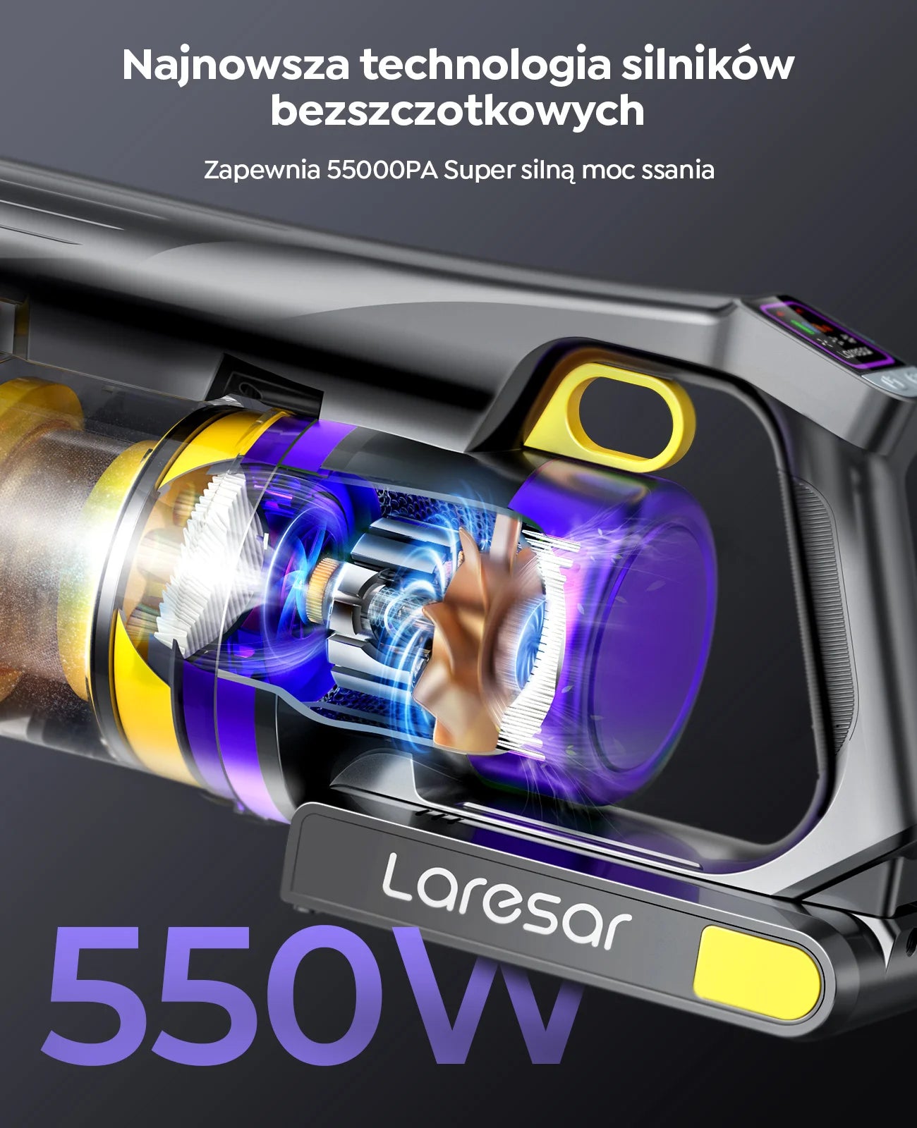 Laresar X11 Wireless Vacuum Cleaner 550W 55000Pa Suction Power Handheld Smart Home Dust Cup 60 Minutes Runtime 3 Piece Filter Set