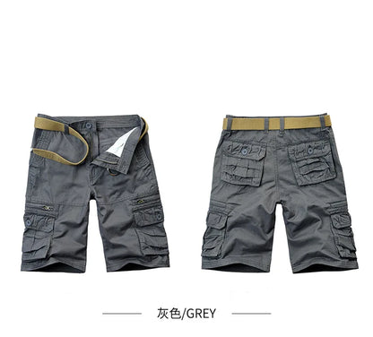 2026 Summer Men's Cotton Cargo Shorts Multi-Pocket Casual Short Pants Male Hiking Loose Solid Jogging Shorts No Belt Plus Size