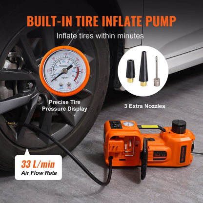 SucceBuy 5T Electric Car Jack Hydraulic Car Jack with Built-in Inflatable Pump LED Light Car Jack for SUV MPV Truck Change Tire