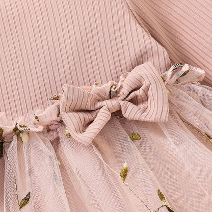 Spring Autumn Pink Tulle Dress for Infants Baby Butterfly Knot Embroidered Fairy Princess Skirt New Arrival Baby Girl Dress