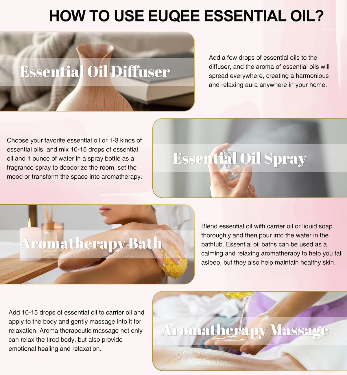 EUQEE Floral Essential Oils Set Of 6 Bottles For Diffuser,Candle Making-Rose Lavender Ylang Ylang Jasmine Geranium Chamomile