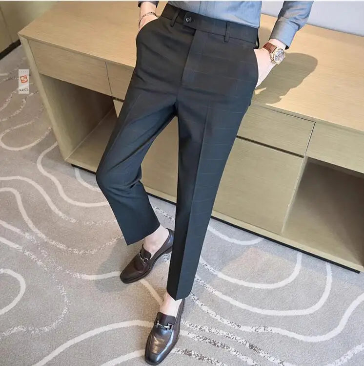 Men Plaid Wedding Dress Trousers High Quality Male Boutique Formal Wear Slim Suits Pants Men British Style Business Suit Pants