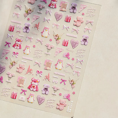 Lovely Animal Graffiti Cat Claw Rabbit Bunny Bear Dog Flower Fruit Dim Sum Candy Sunflower Adhesive 5D Nail Art Stickers Decal