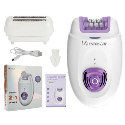 2in1 Epilator Facial Hair Removal Rechargeable 32 Tweezers Smooth Skin Whole Body 2 Speeds Hair Removal Device Electric Shaver