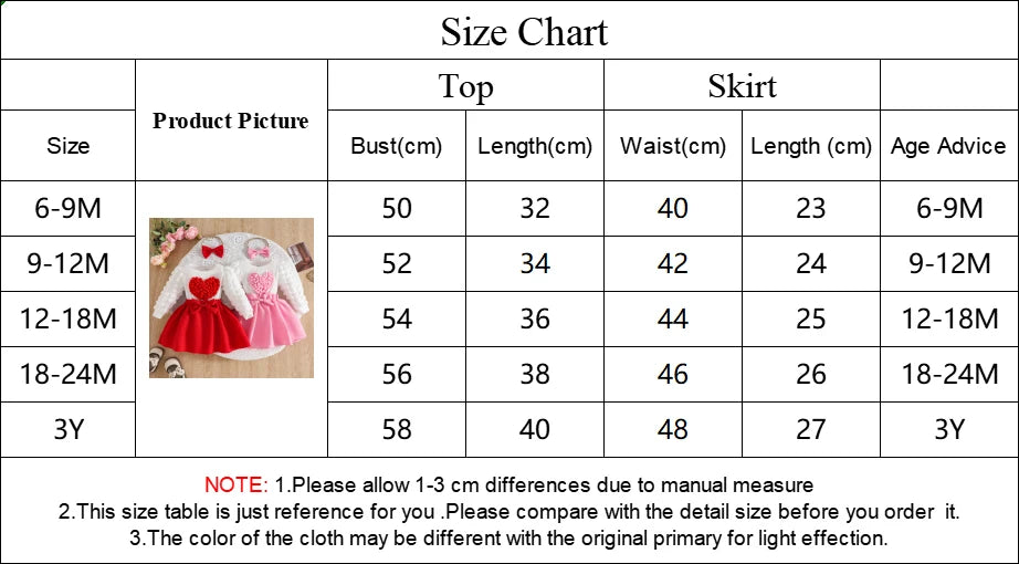 0-3Y Baby Girl Outfit Set 2pcs Puffy Sleeve Heart Shape Top and Corduroy Skirts Valentines Day Sweet Toddler Kids Clothes Girls