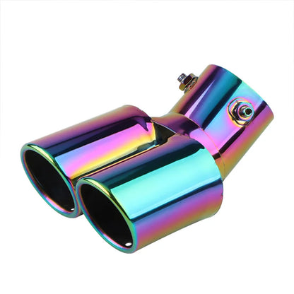 1PCS 2.5" Inlet Decoration Chrome Tail Pipe Car Styling Car Exhaust Trim Muffler Pipe Tail Stainless Steel Curved Double Outlet