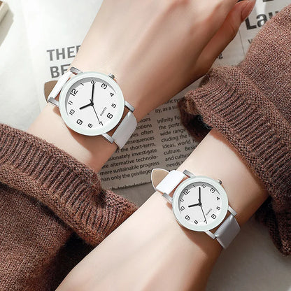1/2PCS Fashion Couple's Watches Leather Strap Wristwatch Men Women Casual Arabic Dial Quartz Watches (Without Box)
