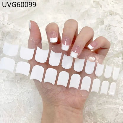 16/20/22Tips Semi-Cured Gel Nail Wraps Full Cover Manicure DIY Waterproof Long Lasting Gel Nail Stickers set for UV Lamp Need