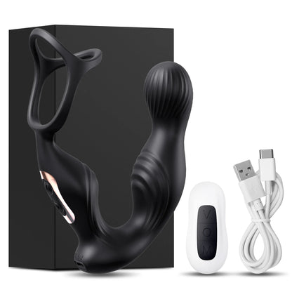 Prostate Massager Vibrator Sex Toy for Men Anal Butt Plug Rechargeable 360 Rotating Head Remote Control Penis Ring Waterproof